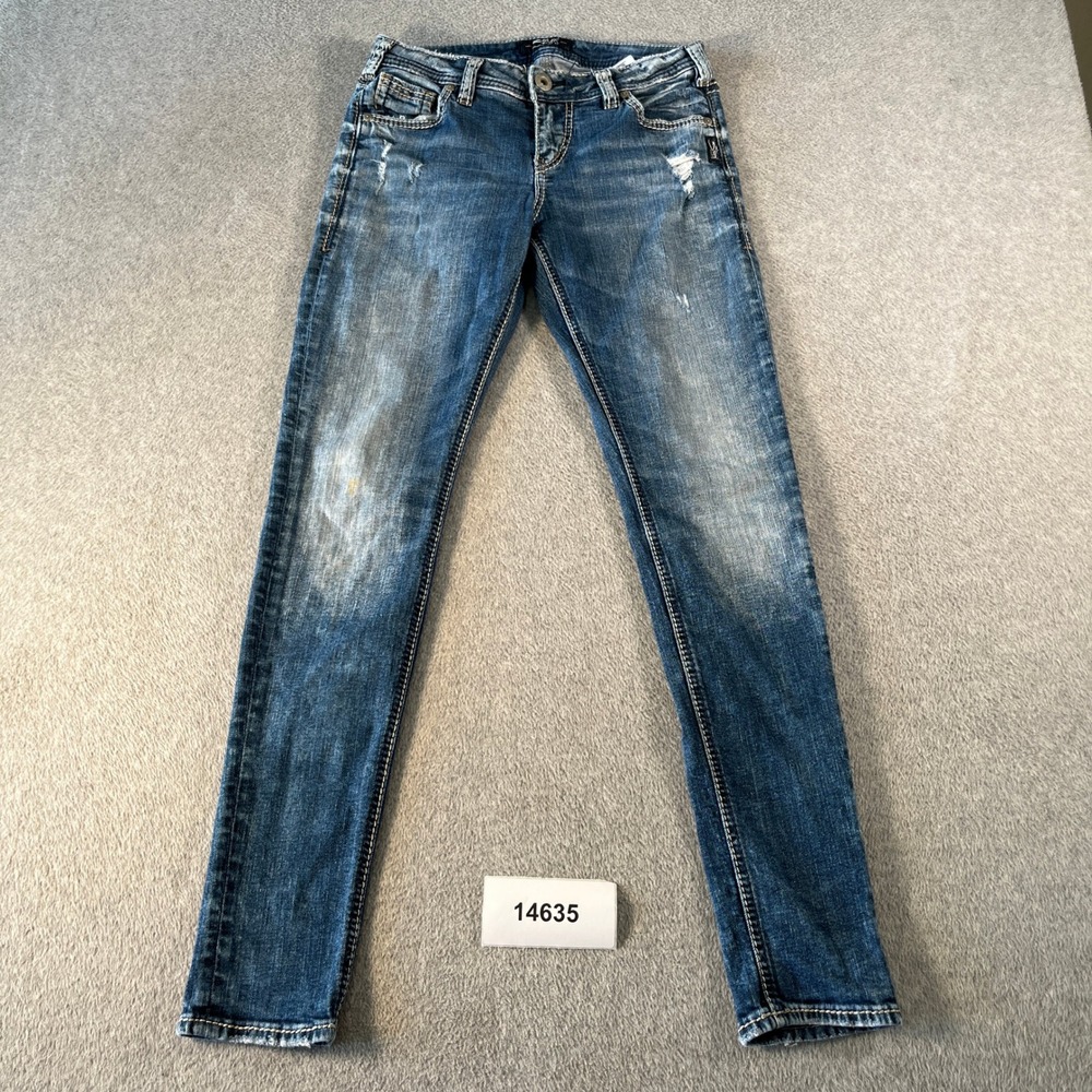 Silver Jeans Womens 27x29 Blue Denim Cotton Distressed Girlfriend Skinny Leg
